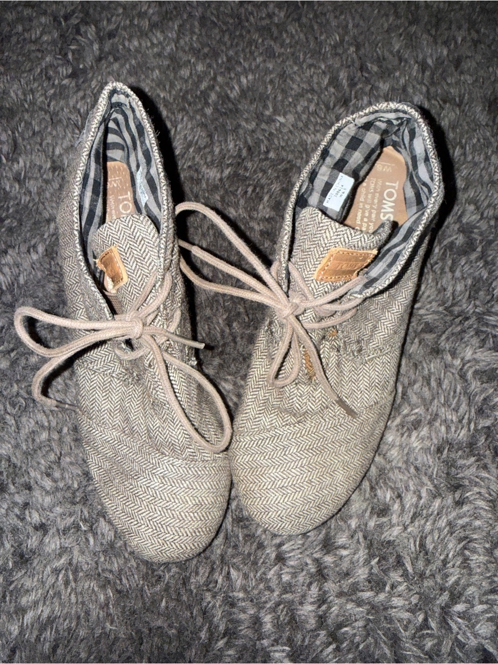 TOMS Beige Herringbone Lace-Up Wedge Booties